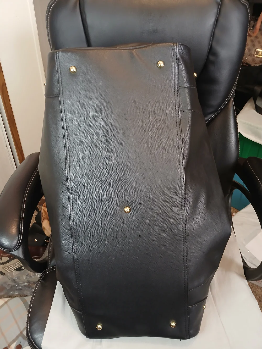 bebe Black Leather Weekender Bag